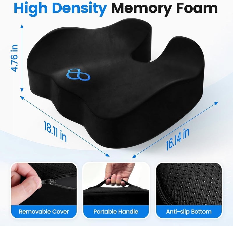 SofterCharm Seat Cushion, Memory Foam Chair Cushions for Tailbone/Sciatica Easing, Chair Pillow with Handles for Car, Office Chair Cushion with Non-Slip Design, Ideal for Post-Surgery Recovery(Black) - Image 2